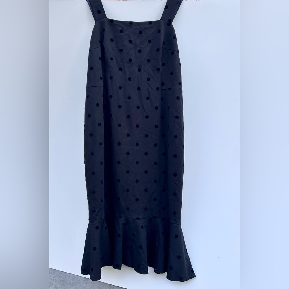 Akris Punto Polka Dot Print Midi Length Dress size 10 zipper bottom ruffle black - Picture 2 of 8